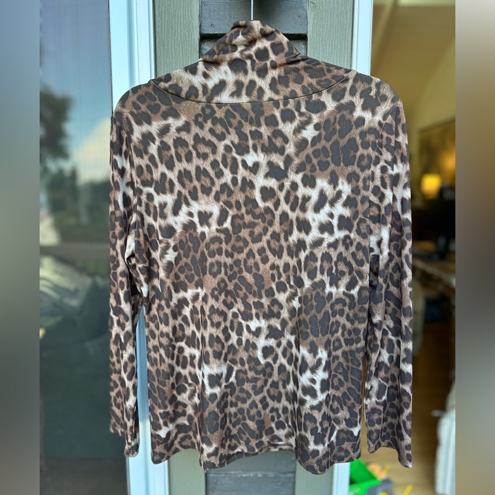 Clara Sun Woo Leopard Print Cowl Neck Cutout Long Sleeve Top M - Picture 5 of 5